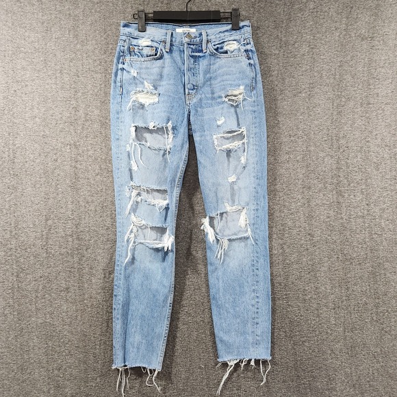 GRLFRND Denim - Grlfrnd‎ Womens 'Karolina' Slim Straight High Rise Distressed Jeans Blue Size 26